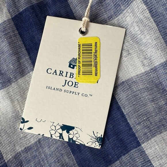 NWT Caribbean Joe Deep Surf Checker Blue White Button Shirt Top Womens Large - Picture 5 of 8